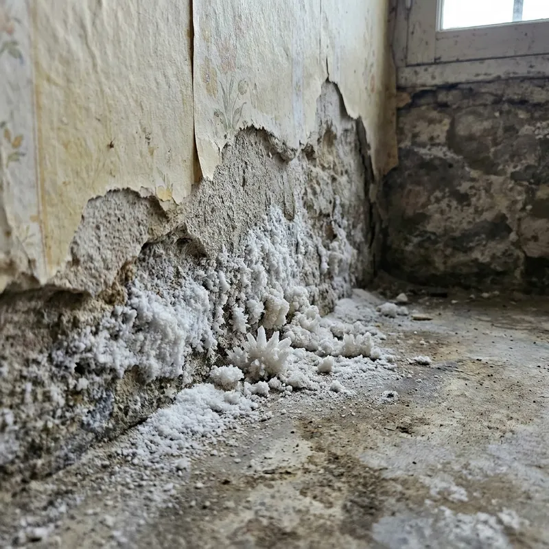 Salpêtre au bas d'un mur